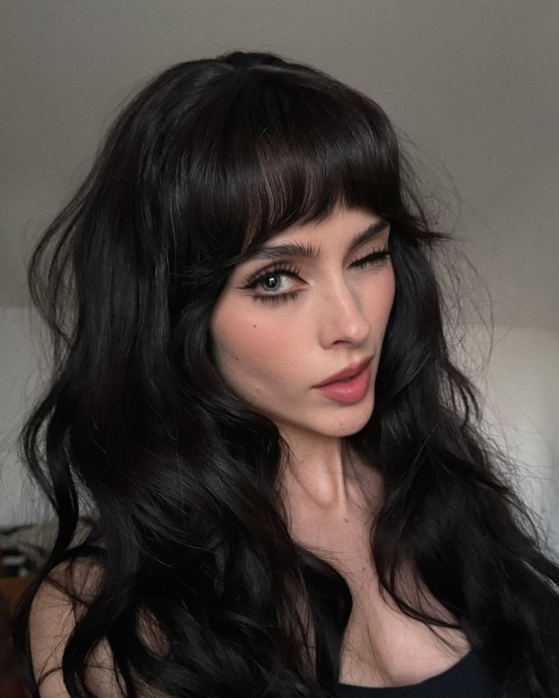Long Clip in Bangs Human Hair #1B NATUREL BLACK