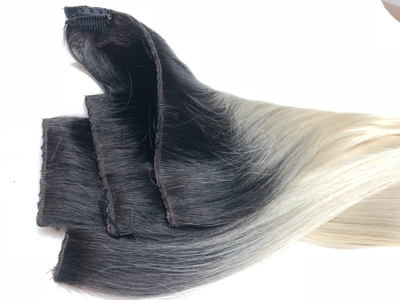 Ombre #1-Grey Clip In Hair Extensions