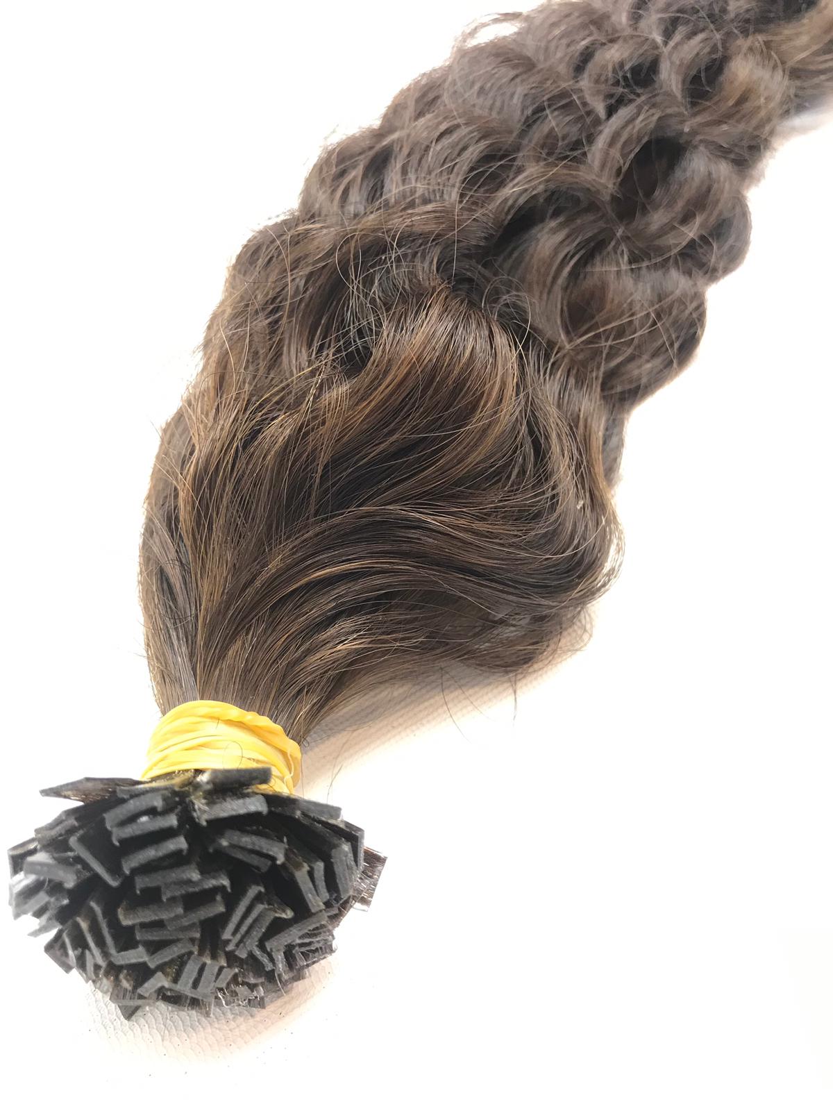 Keratin Tip Hair Extensions Curly Human Hair Color 4 Chocolate