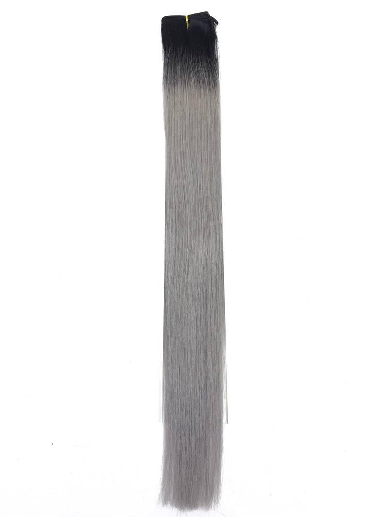 Weft Hair Extensions Human Hair Color #Black-Silver Ombre